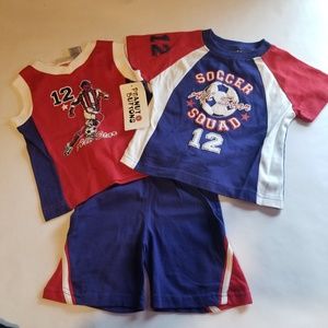 Peanut Buttons 3 Piece Red and Blue Soccer Outfit
